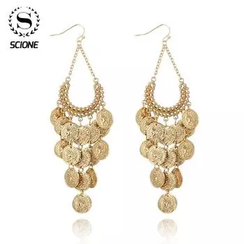 Женские смелые металлические серьги с бахромой и блестками, серьги-подвески, металлические длинные висячие серьги с кисточками в богемном стиле