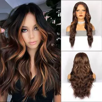 Женские смешанные каштановые крупные волнистые длинные волосы 26inch