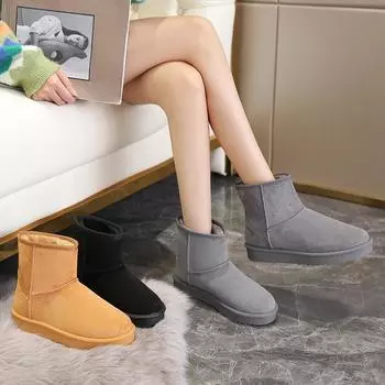 Женские снежные сапоги Зимняя мода Плюс Бархат Теплые короткие сапоги Открытый досуг Теплые туфли 35 чёрный