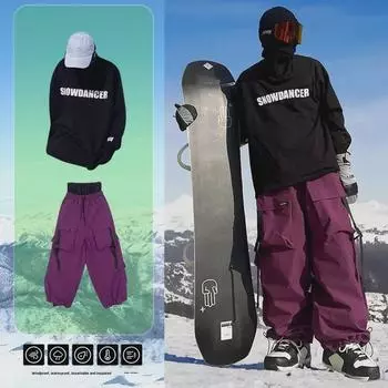 Женские сноубордические костюмы и мужские двухбортные — теплая, защищающая от холода горнолыжная одежда для пар фиолетового цвета. 2XL