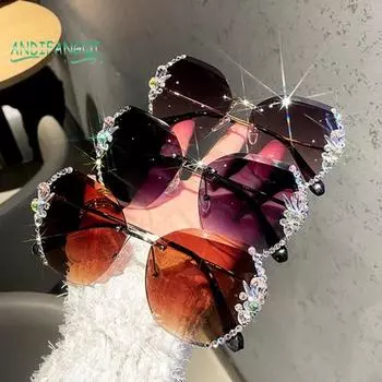 Женские солнцезащитные очки без оправы — легкие, высокой четкости, солнцезащитные, ветрозащитные, с защитой от ультрафиолета, блестящими стразами, женские солнцезащитные очки для улицы A