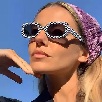 Женские солнцезащитные очки - модные, простые, ретро, солнцезащитные, устойчивые к ультрафиолетовому излучению, черно-белые клетчатые солнцезащитные очки.