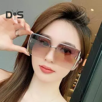 Женские солнцезащитные очки в прямоугольной оправе, стильный стиль, без оправы, гладкие, с защитой от ультрафиолета, солнцезащитные очки для отдыха на пляже, очки для активного отдыха чёрный