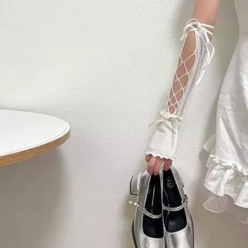 Женские солнцезащитные перчатки DIY с перекрестным ремешком в стиле Лолиты, перчатки без пальцев, готические кружевные рукава, тонкие летние