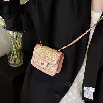 Женские соломенные плетеные сумки-аксессуары с изображением камелии для хранения монет небольшого размера через плечо