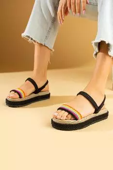 Женские соломенные сандалии на высокой подошве 30-14-24MultiBlack