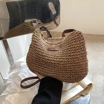 Женские соломенные сумки через плечо повседневная мягкая полая сумка богемный пляжный новый женский