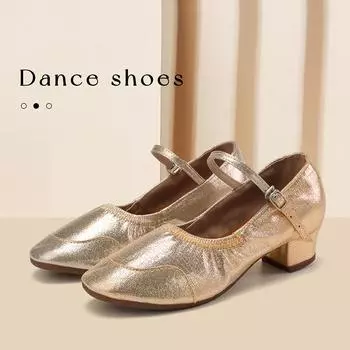 Модные женские туфли на низком каблуке 3,5 см, современные туфли для бальных танцев, мягкая подошва, золотисто-серебряные туфли для вальса, танцевальная обувь на открытом воздухе 34 золотой