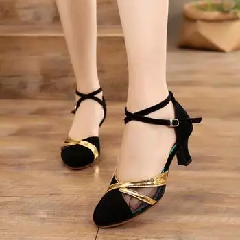 Женские современные туфли для бальных танцев золотого и серебряного цвета на среднем каблуке, вечерние туфли для вальса 5,5 см 34 золотой