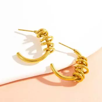 Женские спиральные полукольца-серьги - 18-каратное золотое покрытие, гипоаллергенная нержавеющая сталь, удобная посадка, легкие украшения для ушей золотистый