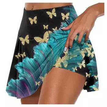 Женские спортивные эластичные плиссированные теннисные юбки для бега, йоги, внутренние шорты, эластичные спортивные шорты для гольфа XXXXL синий