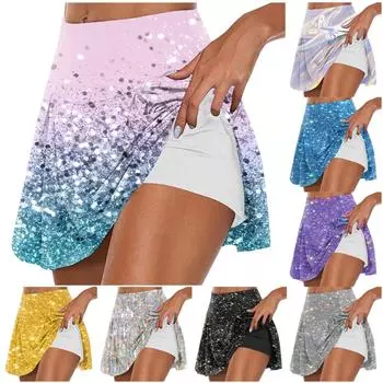 Женские спортивные эластичные плиссированные теннисные юбки для бега, йоги, внутренние шорты, эластичные спортивные шорты для гольфа с принтом XXL чёрный