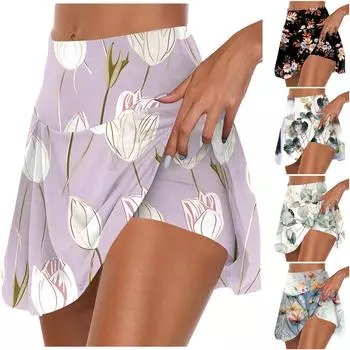 Женские спортивные эластичные плиссированные теннисные юбки для бега, йоги, внутренние шорты, эластичные спортивные шорты для гольфа XL чёрный