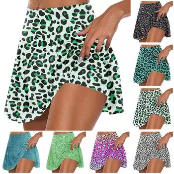 Женские спортивные эластичные плиссированные теннисные юбки для бега, йоги, внутренние шорты, эластичные спортивные шорты для гольфа L зелёный