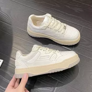 Женские спортивные белые туфли на толстой подошве 2024 года, новые универсальные повседневные туфли с мягкой подошвой, увеличивающие рост, с тренировочными кроссовками для бега и морали 35 белый