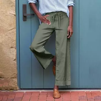 Женские спортивные брюки для фитнеса, повседневные свободные эластичные спортивные брюки, прямые широкие брюки, повседневные брюки, брюки для йоги L армия зеленый