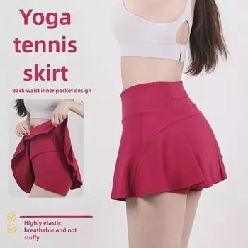 Женские спортивные брюки для йоги, тенниса, высокой талии, утягивающие, плиссированные, юбка S чёрный