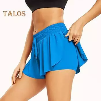 Женские спортивные брюки-кюлоты с регулируемым шнурком, эластичные струящиеся спортивные шорты с высокой талией, однотонные шорты для йоги и бега, уличная одежда M чёрный