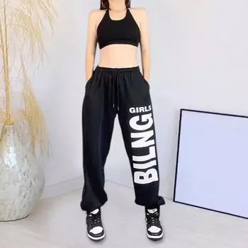 Женские спортивные брюки однотонные с буквенным принтом широкие спортивные штаны с эластичной талией, регулируемые на шнурке в стиле хип-хоп M белый