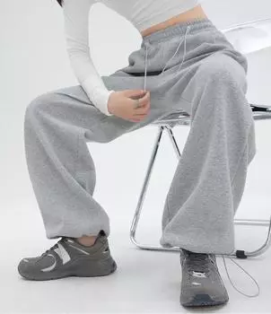 Женские спортивные брюки, повседневные женские весенне-летние свободные спортивные штаны с эластичной резинкой на талии, длинные широкие брюки для бега S чёрный