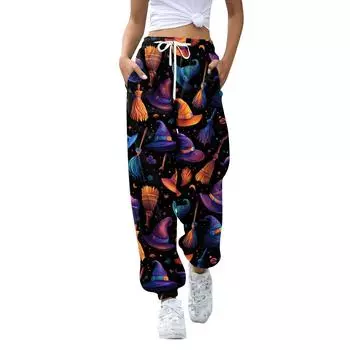 Женские спортивные брюки с карманами, модные брюки с принтом и эластичной талией, повседневные спортивные штаны L