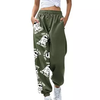 Женские спортивные брюки с карманом на ремне, модные, пэчворк, контрастная резинка на талии, повседневные спортивные брюки L армия зеленый