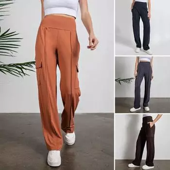 Женские спортивные брюки с высокой талией, прямые, широкие, длинные брюки с карманами M