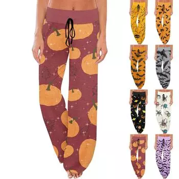 Женские спортивные брюки, спальные брюки, напечатанные широкие брюки на шнурке, повседневные брюки с карманами L жёлтый