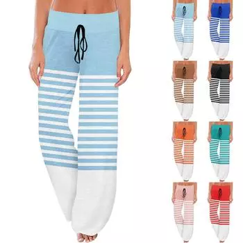 Женские спортивные брюки, спальные брюки, напечатанные широкие брюки на шнурке, повседневные брюки с карманами L чёрный