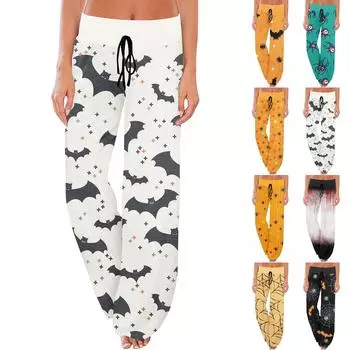 Женские спортивные брюки, спальные брюки, напечатанные широкие брюки на шнурке, повседневные брюки с карманами L