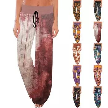 Женские спортивные брюки, спальные брюки, напечатанные широкие брюки на шнурке, повседневные брюки с карманами XXL красный