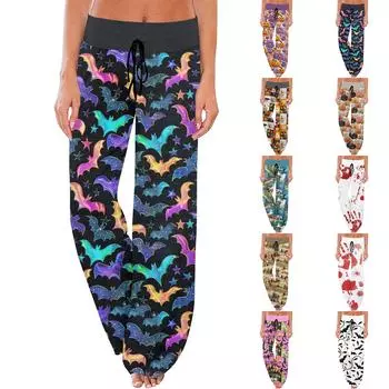 Женские спортивные брюки, спальные брюки, напечатанные широкие брюки на шнурке, повседневные брюки с карманами XL