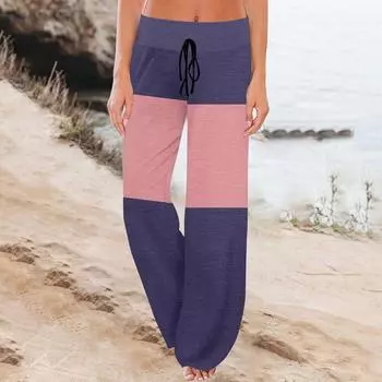 Женские спортивные брюки, спальные брюки, напечатанные широкие брюки на шнурке, повседневные брюки с карманами XL фиолетовый