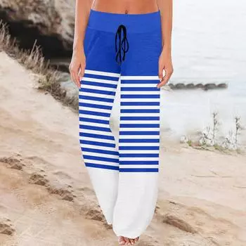 Женские спортивные брюки, спальные брюки, напечатанные широкие брюки на шнурке, повседневные брюки с карманами XL синий