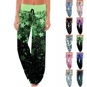 Женские спортивные брюки, спальные брюки, широкие брюки с цветочным принтом и завязками, повседневные брюки с карманами L