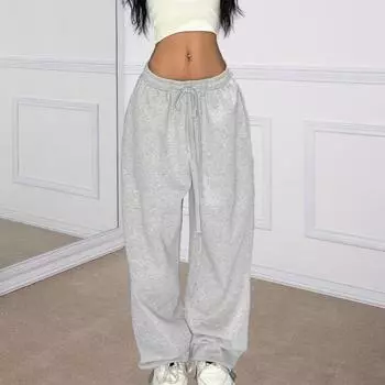 Женские спортивные брюки свободного кроя, однотонные, универсальные, для отдыха, с эластичной талией, с регулируемым шнурком, брюки для танцев в стиле хип-хоп L темно-серого