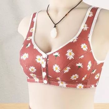 Женские спортивные бюстгальтеры с цветочным принтом Бюстгальтер с застежкой на передние кнопки без косточек Push-up Высокая поддержка Большие бюстгальтеры с открытой спиной Женское нижнее белье M кофейный