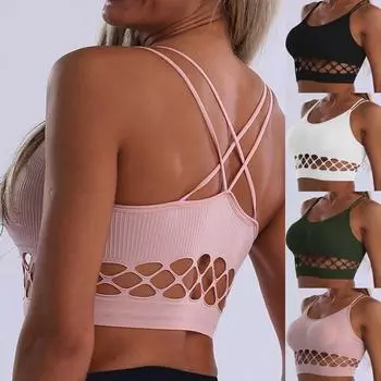 Женские спортивные бюстгальтеры с перекрестными бретелями, хлопковый полосатый топ для фитнеса, бюстгальтер для йоги, укороченный топ с эффектом пуш-ап, бюстгальтер для бега, топ для тренировок в тренажерном зале One Size белый