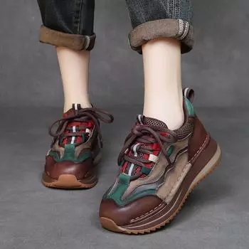 Женские спортивные кроссовки из коровьей кожи на танкетке осень/зима 2024 года - удобная мягкая подошва 36 красный