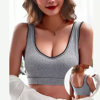 Женские спортивные майки, студенческие бретели, бюстгальтер-бандо, милые топы с V-образным вырезом M/L чёрный
