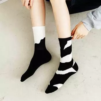 Женские спортивные носки из коровьего хлопка, хип-хоп, баскетбол, футбол, скейтборд, мужские белые носки в полоску с забавным принтом