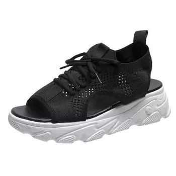 Женские спортивные сандалии большого размера, летние тапочки на толстой подошве, повседневные открытые пляжные сандалии 35-42 35 чёрный