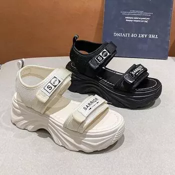 Женские спортивные сандалии на платформе, новые летние женские туфли на платформе в корейском стиле, повседневные сандалии на танкетке с застежкой-липучкой, сандалии на скрытом каблуке 35