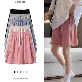 Женские спортивные шорты из ледяного шелка, летние тонкие секции, большие размеры, высокая талия, широкие ноги, свободные и тонкие повседневные брюки Five Points для девочек, шорты для фитнеса M серый