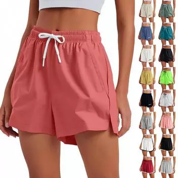 Женские спортивные шорты, повседневные свободные однотонные дышащие быстросохнущие шорты L чёрный