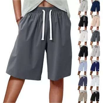 Женские спортивные шорты, повседневные свободные однотонные дышащие быстросохнущие шорты L чёрный