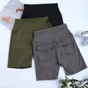 Женские спортивные шорты с карманами, подтягивающие ягодицы, фитнес-колготки с высокой талией, тонкие леггинсы для йоги, бега, спортивная одежда для спортзала S чёрный