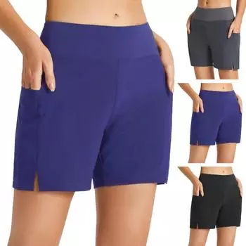 Женские спортивные шорты с карманами, повседневные шорты с эластичной резинкой на талии и широкими штанинами, быстросохнущие спортивные шорты, уличная одежда XS чёрный