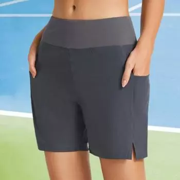 Женские спортивные шорты с карманами, повседневные шорты с эластичной резинкой на талии и широкими штанинами, быстросохнущие спортивные шорты, уличная одежда XS чёрный