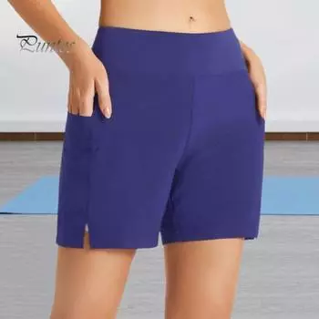 Женские спортивные шорты с карманами, повседневные шорты с эластичной резинкой на талии и широкими штанинами, быстросохнущие спортивные шорты, уличная одежда XS чёрный